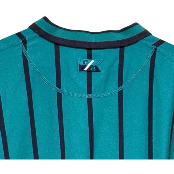 Vintage 90s Mickey Mouse Cutter & Buck Blue Golf Pinstripe Polo Shirt Mens Large - Picture 6 of 13